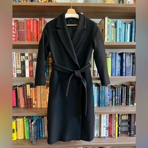 COS black long 100% wool wrap coat full lined